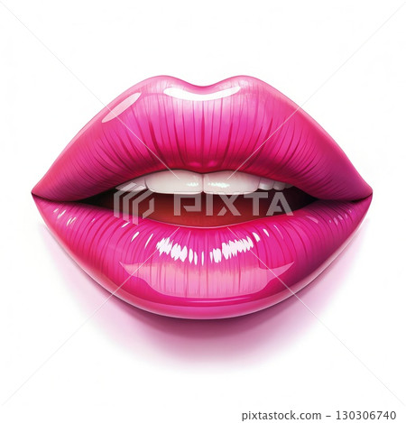Close Up of Womans Lips With Bright Pink Lipstick. Generative AI 130306740