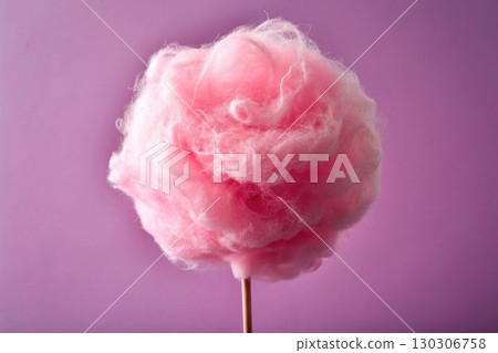 Cotton Candy on Stick on Purple Background. Generative AI 130306758