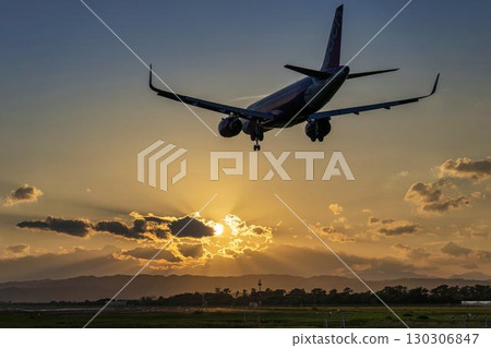 Sendai Airport at dusk, airplane landing, Natori City, Miyagi Prefecture 130306847