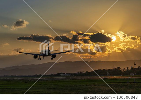 Sendai Airport at dusk, airplane landing, Natori City, Miyagi Prefecture 130306848