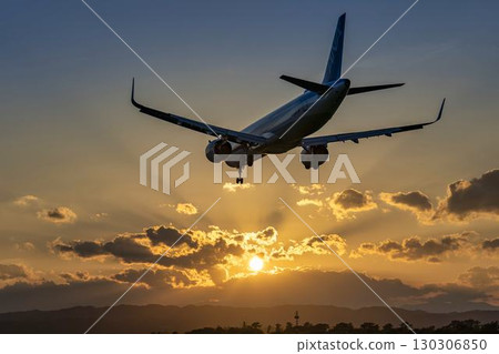 Sendai Airport at dusk, airplane landing, Natori City, Miyagi Prefecture 130306850