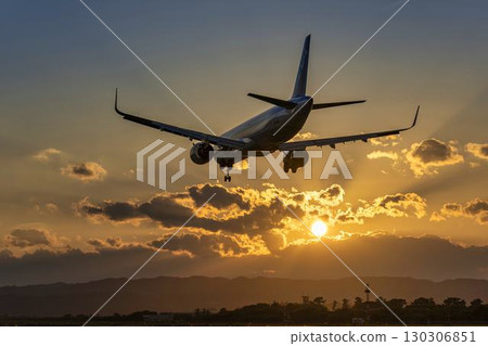 Sendai Airport at dusk, airplane landing, Natori City, Miyagi Prefecture 130306851
