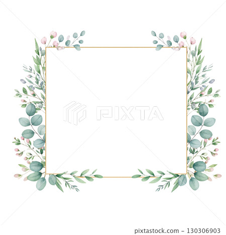 植物可愛的方形框架 130306903