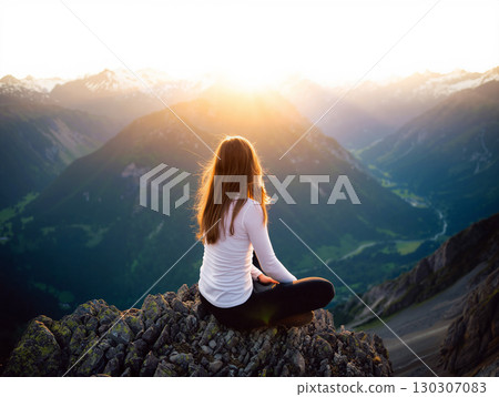 Sunrise Meditation on Mountain Peak With Breathtaking Landscape Views Sunrise Meditation on Mountain Peak With Breathtaking Landscape Views 130307083
