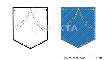 Jeans Angled Top-stitched Patch Pocket technical fashion illustration. Flat apparel line template and color Jeans Angled Top-stitched Patch Pocket technical fashion illustration. Flat apparel line template and color 130307808