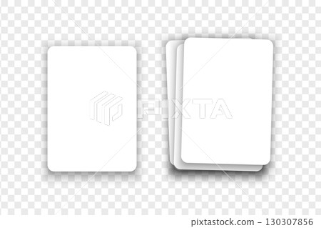 Blank white playing card and deck of cards in top view. Playcard templates isolated on transparent background. Poker game concept. Empty discount ot gift coupons. Vector realistic illustration. Blank white playing card and deck of cards in top view. Playcard templates isolated on transparent background. Poker game concept. Empty discount ot gift coupons. Vector realistic illustration. 130307856