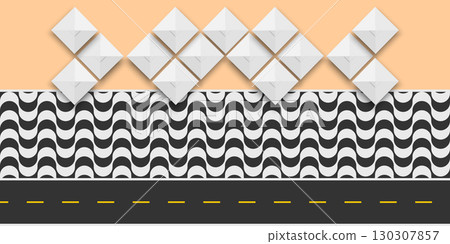 Top view of Copacabana beach in Brazil with sunshades, famous sidewalk with waving texture in Portuguese pavement style and road. Famous promenade in Rio de Janeiro. Vector flat illustration Top view of Copacabana beach in Brazil with sunshades, famous sidewalk with waving texture in Portuguese pavement style and road. Famous promenade in Rio de Janeiro. Vector flat illustration 130307857