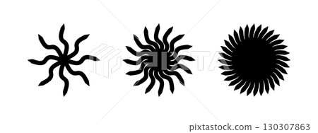 Spinner sun symbols. Round swirl icons. Fan, propeller, shuriken or windmill silhouettes. Vortex, vertigo or tornado pictograms isolated on white background. Vector graphic illustration 130307863