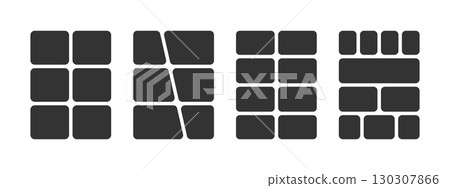 Set of comic book page panels isolated on white background. Grids for graphic novel or manga storyboard. Layouts for photo collage, magazine, brochure or moodboard. Vector illustration 130307866