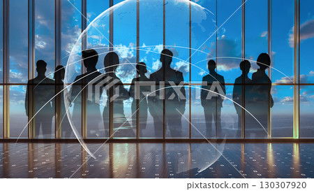 商業創新與數位轉型，以團隊剪影為代表的全球經濟概念 130307920