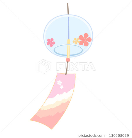 粉紅色風鈴插圖，彩色，無線條 130308029