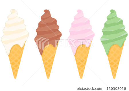 4 種融化的軟冰淇淋插圖,彩色,無線條 4 種融化的軟冰淇淋插圖,彩色,無線條 130308036