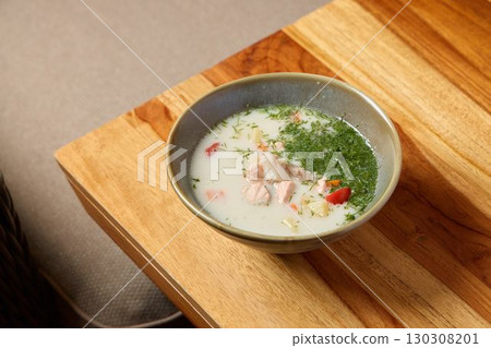 A Delicious and Creamy Soup Made with Fresh, Flavorful Ingredients and Tasty Toppings 130308201