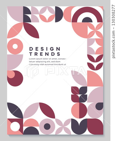 Modern abstract background with geometric pattern and frame, vector trendy design. Minimal simple shapes and geometric mosaic pattern for creative banner layout, poster and cover frame template design Modern abstract background with geometric pattern and frame, vector trendy design. Minimal simple shapes and geometric mosaic pattern for creative banner layout, poster and cover frame template design 130308277