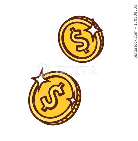 Cartoon groovy golden coins for Wild West or Western symbol, vector icons. Groovy retro cartoon dollar cent coins with golden shine for Wild West robber bandit wanted reward or Texas cowboy jackpot 130308335