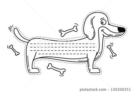 Dachshund dog cute animal kids memo note template. Pet animal scrapbook vector sticker, diary memo note. Kids planner To Do list sticker or children schedule frame with dog or puppy cute character 130308351