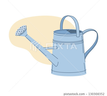 Metal watering can with a long spout and a large handle. Isolated vector hand tool for gardening or farming works, agricultural item for workers, farmers and gardeners. Rustic countryside water can Metal watering can with a long spout and a large handle. Isolated vector hand tool for gardening or farming works, agricultural item for workers, farmers and gardeners. Rustic countryside water can 130308352