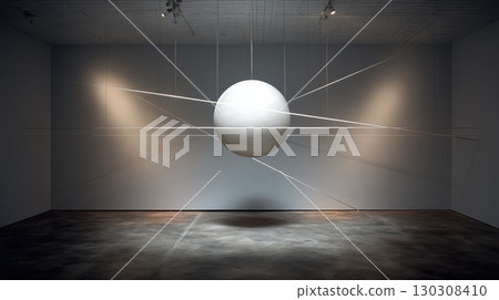 以漂浮球體和直線為特色的現代藝術展 130308410