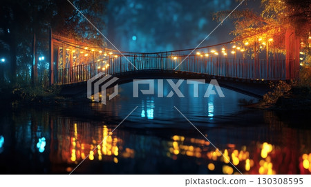 Fantastic bridge and water reflections at night 130308595