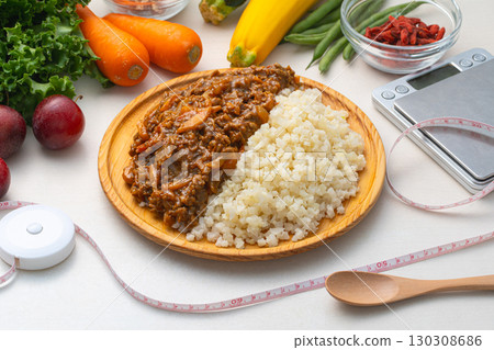 Low-carb diet curry cauliflower rice 130308686