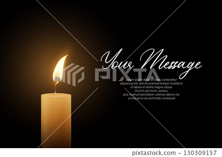 Candle Light, Vector Illustration with Burning Flame on Dark Background. Memorial and Sympathy Card Template. Spiritual and Calm Design For Remembrance, Meditation, Condolence and Invitation 130309157