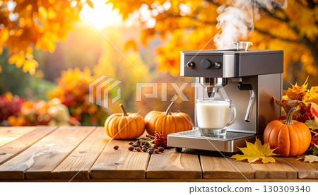 Pumpkin and coffee machine, Halloween, Autumn 130309340
