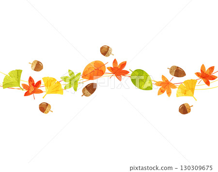 Autumn-themed illustration combining autumn leaves and acorns - watercolor version 130309675