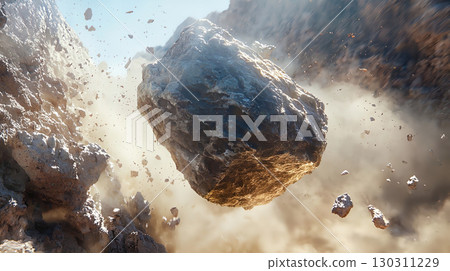 Image of the moment a large rock falls from a rocky mountain 130311229