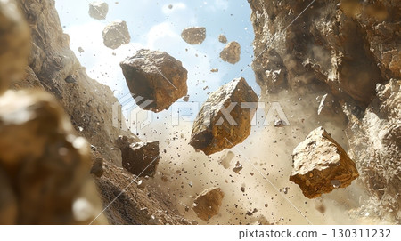 Image of the moment a large rock falls from a rocky mountain 130311232