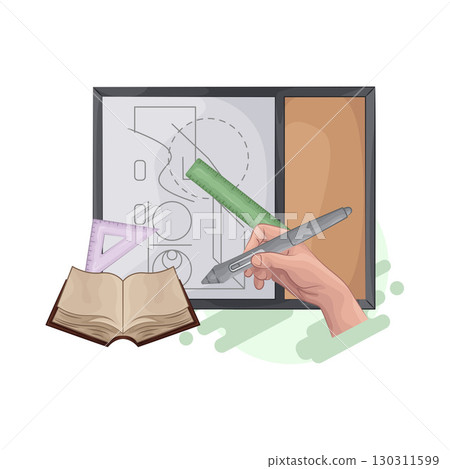 Illustration of Whiteboard and book 130311599
