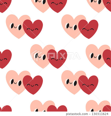Pink and red hearts pattern on white. Vector seamless pattern with hearts. Lovely romantic endless background for Valentines day, holiday design, fabric. Hand drawn kids pattern with hearts. Pink and red hearts pattern on white. Vector seamless pattern with hearts. Lovely romantic endless background for Valentines day, holiday design, fabric. Hand drawn kids pattern with hearts. 130311624