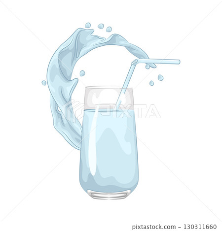 Illustration of Glass of water with water splash 130311660