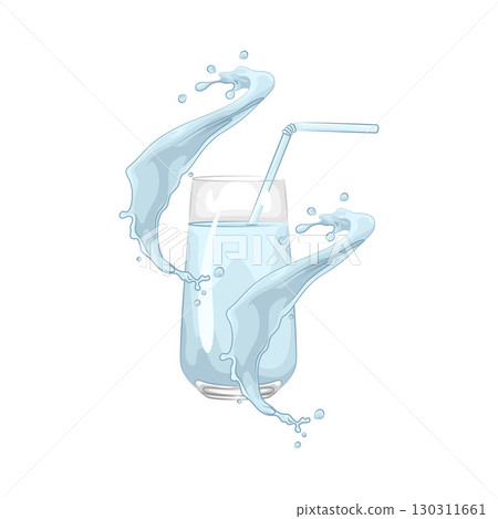 Illustration of Glass of water with water splash 130311661