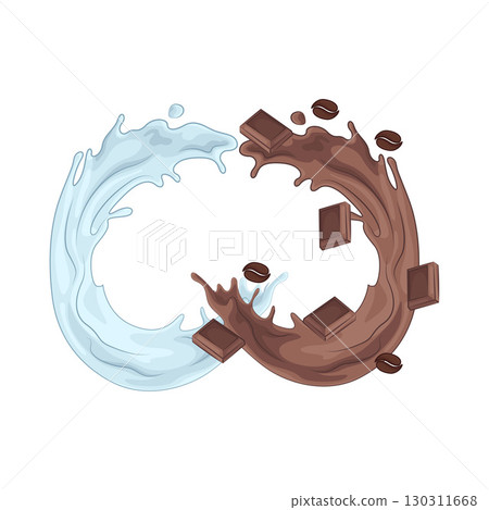 Illustration of Chocolate with coffee and milk splash 130311668