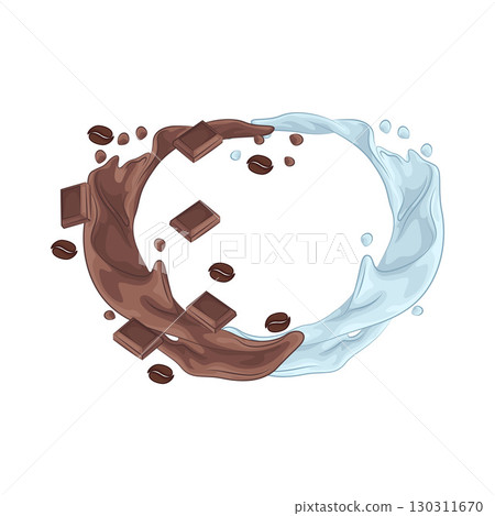 Illustration of Chocolate with coffee and milk splash 130311670