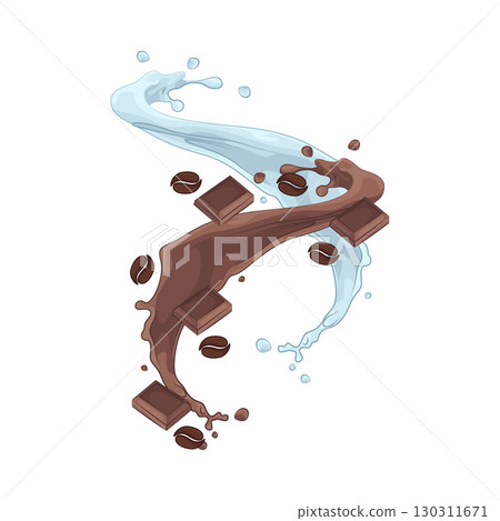 Illustration of Chocolate with coffee and milk splash 130311671
