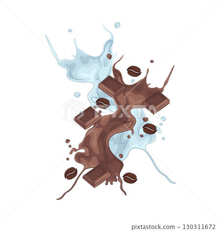 Illustration of Chocolate with coffee and milk splash 130311672
