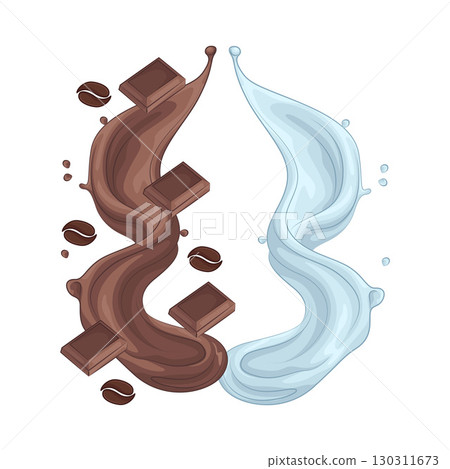 Illustration of Chocolate with coffee and milk splash 130311673