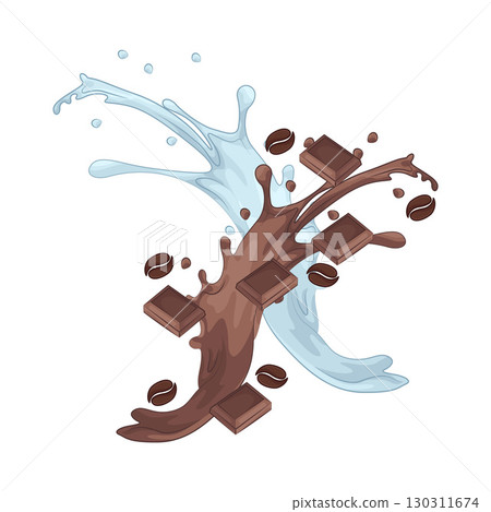 Illustration of Chocolate with coffee and milk splash 130311674
