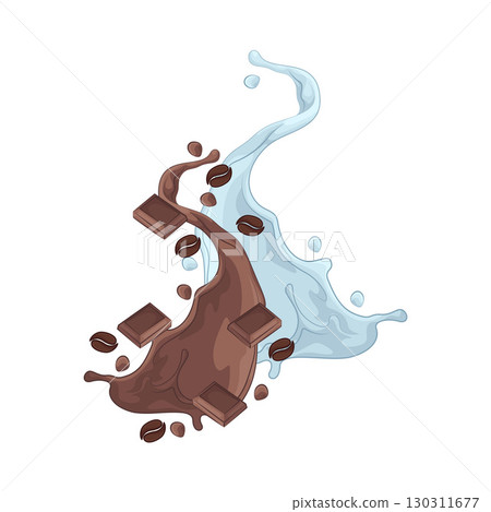 Illustration of Chocolate with coffee and milk splash 130311677