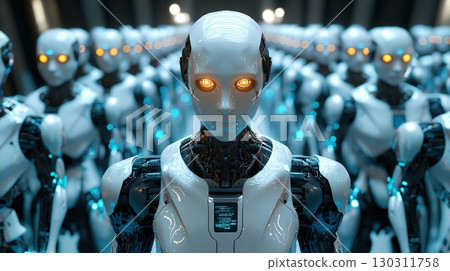 Many humanoid robots lined up 130311758