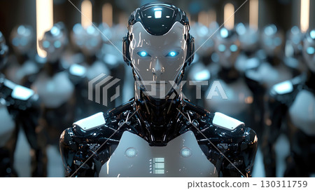 Many humanoid robots lined up 130311759