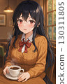 High school girl drinking coffee at a cafe 130311805