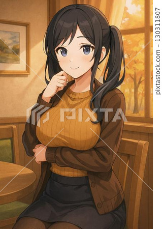 Smiling woman sitting on an antique chair Smiling woman sitting on an antique chair 130311807