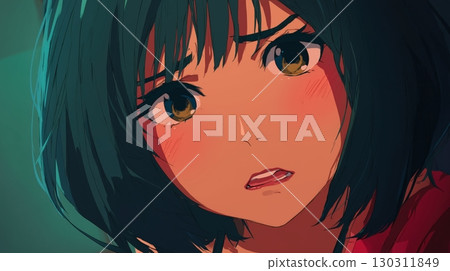 Anime-style female character illustration with a confused expression 130311849