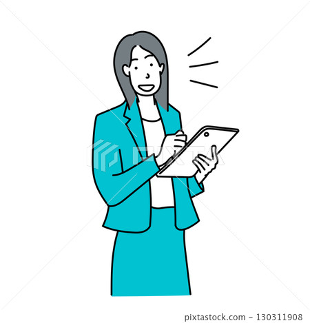Stock Illustration: Female business person explaining with tablet 130311908