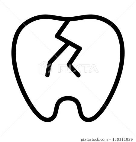 Cracked tooth, broken, decayed, damaged, illustration, icon, line drawing 130311929