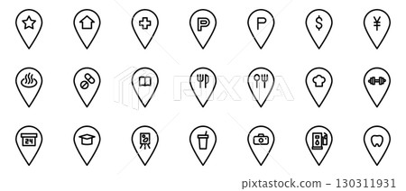 Pin map icon location line drawing set 130311931