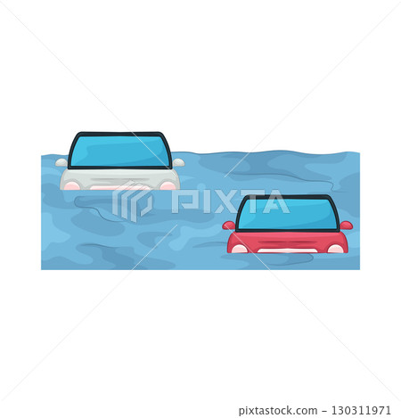 Illustration of Car submerged in flood 130311971