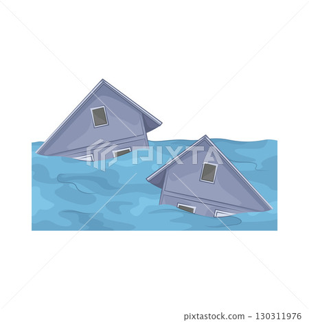 Illustration of a house submerged in floodwater 130311976